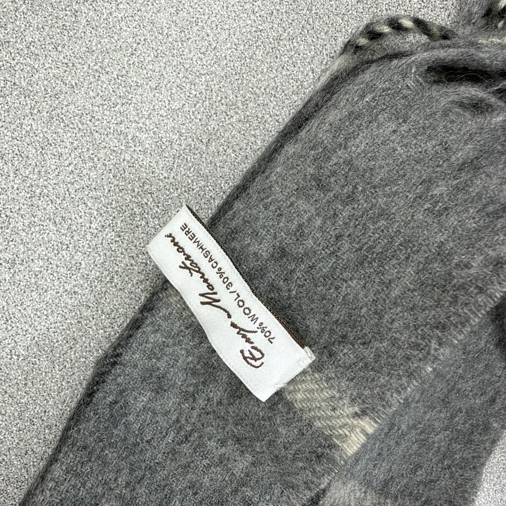 Enzo Mantovani Scarf Unisex OS Grey Plaid Wool Cashmere Blend Fringed Soft Warm